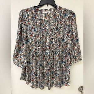 Rose + Olive Floral Print Women's Top size 1X